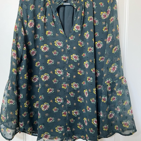 LOFT Floral Chiffon Blouse - Teal and Pink - Picture 1 of 2